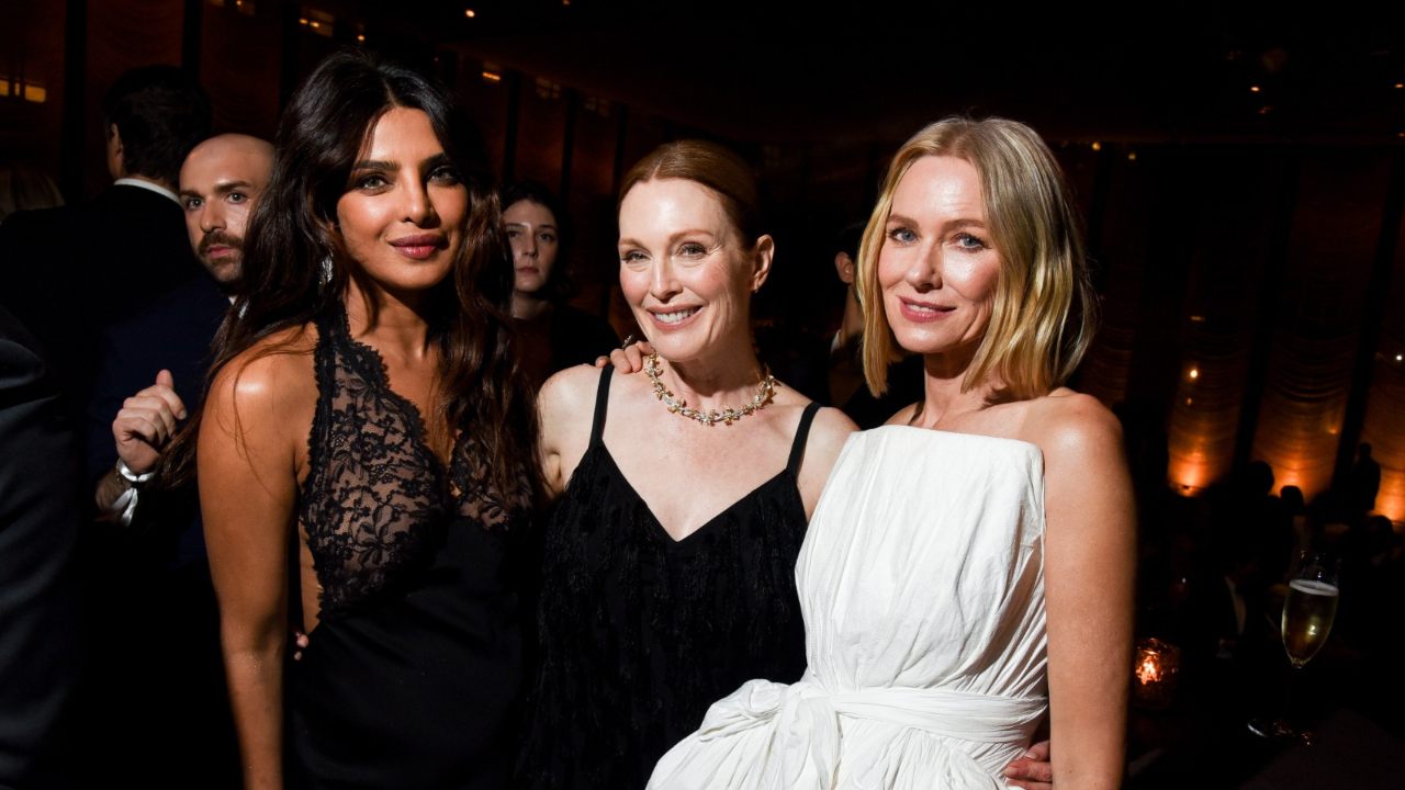 PICS: Priyanka Chopra turns heads in sleek black dress at an event in New York; poses with Jessica Chastain, Julianne Moore, and Naomi Watts