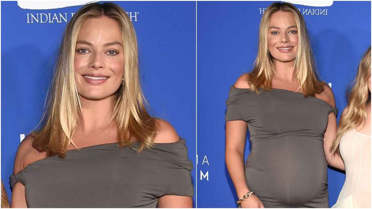 Mom-to-be Margot Robbie debuts baby bump on red carpet in classy gray bodycon dress that SLAYS (PC: Getty Images)