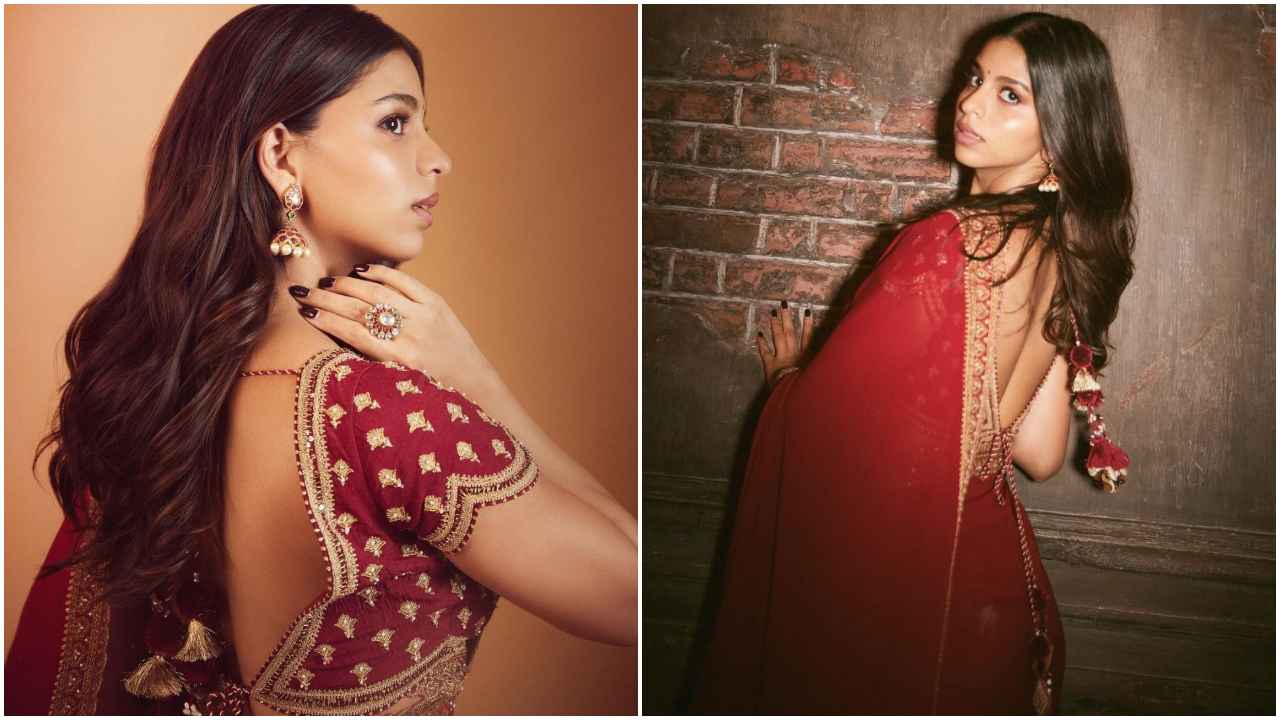 Suhana Khan looks divine in her desi avatar with intricately embroidered red saree and classy blouse (PC: Suhana Khan Instagram)