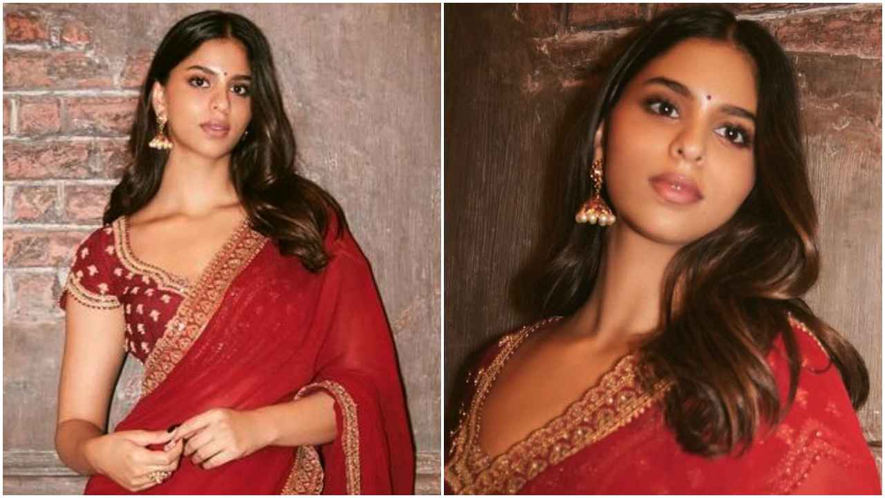 Suhana Khan looks divine in her desi avatar with intricately embroidered red saree and classy blouse (PC: Suhana Khan Instagram)