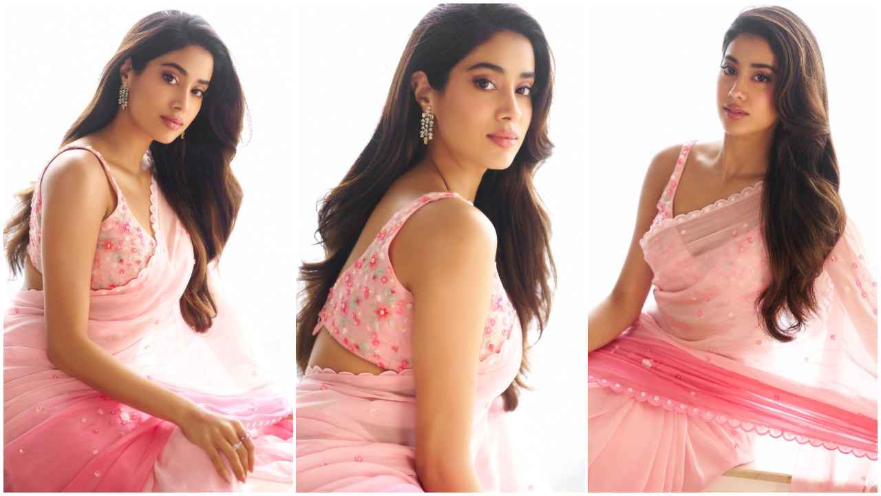 Janhvi Kapoor dazzles in a ₹1.24 lakh floral embroidered pink ombre saree and it’s the PRETTIEST pick (PC: Janhvi Kapoor Instagram)