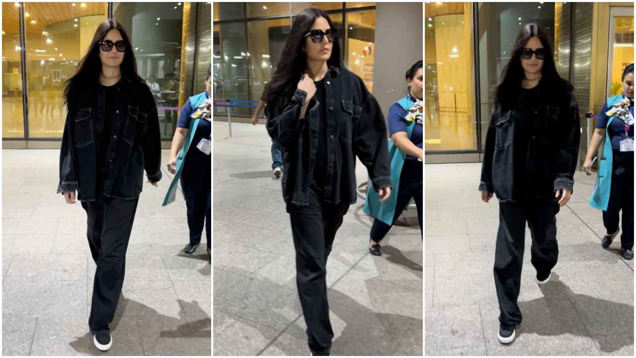 Airport style: Katrina Kaif flaunts her love for oversized silhouettes as she returns to Mumbai in denim jacket look (PC: Varinder Chawla)