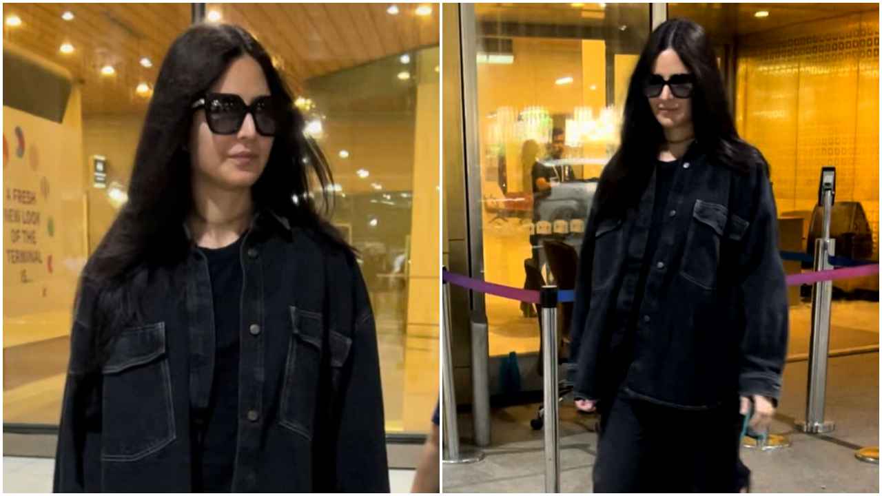 Airport style: Katrina Kaif flaunts her love for oversized silhouettes as she returns to Mumbai in denim jacket look (PC: Varinder Chawla)