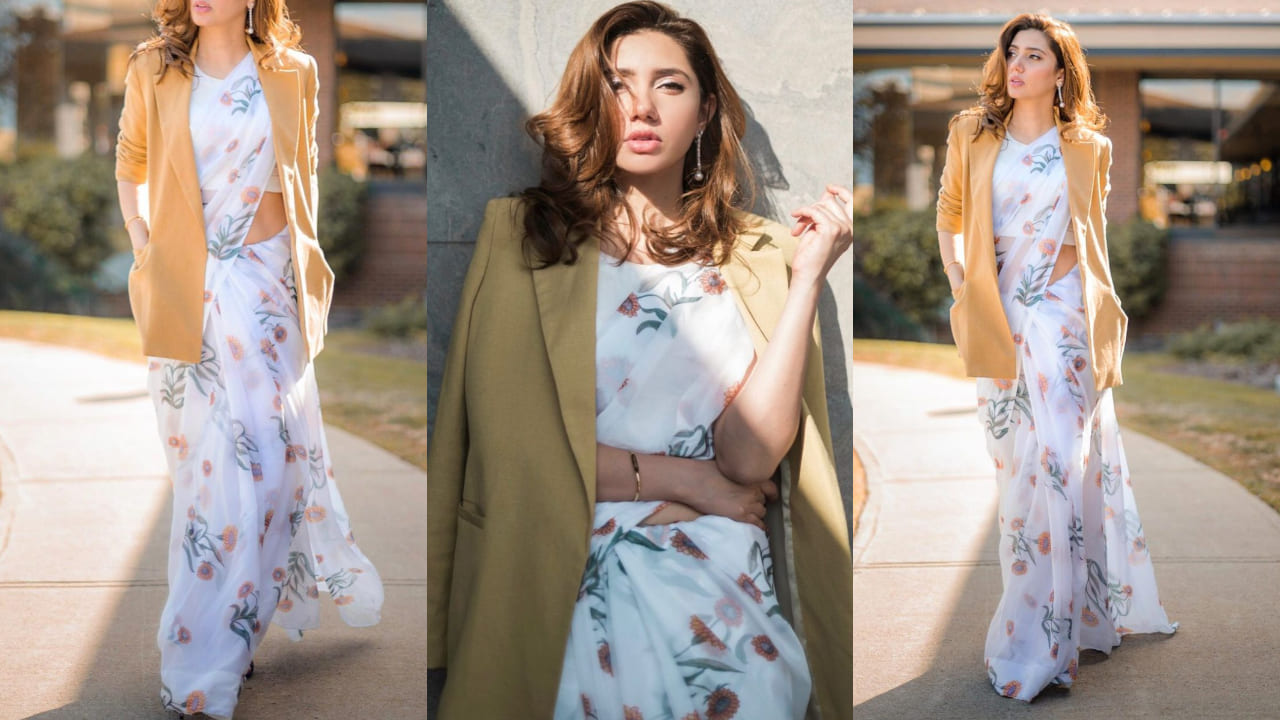 Mahira Khan in floral sare and blazer