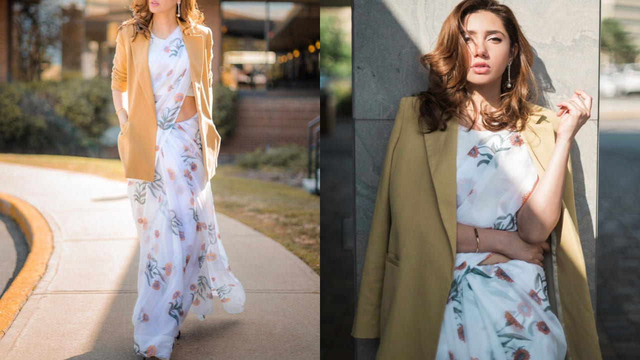 Mahira Khan in floral sare and blazer