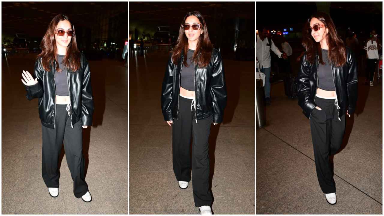 Airport Style: Kiara Advani elevates co-ord set with leather jacket for SASSIEST all-black airport look (PC: Viral Bhayani)