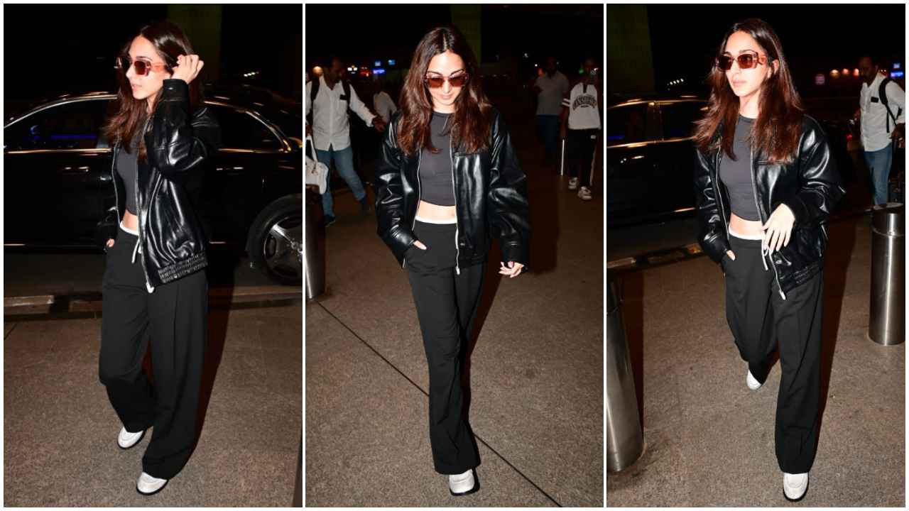 Airport Style: Kiara Advani elevates co-ord set with leather jacket for SASSIEST all-black airport look (PC: Viral Bhayani)