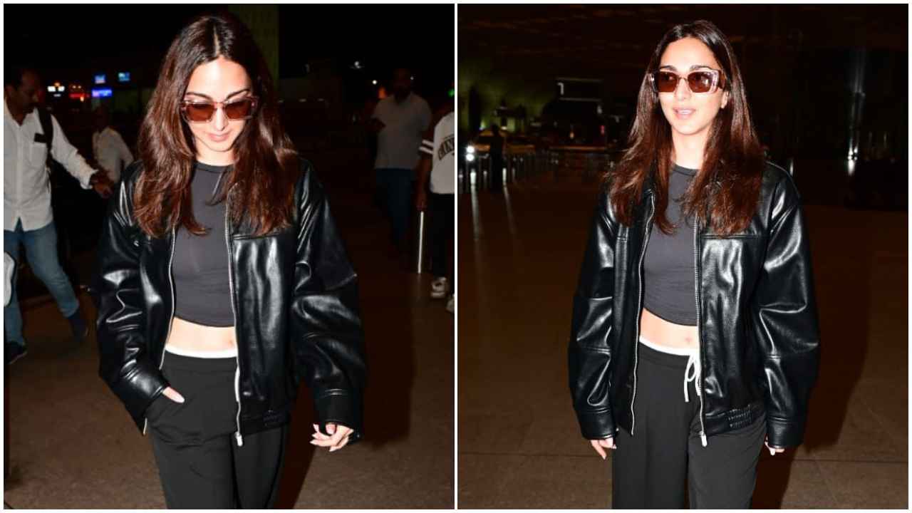 Airport Style: Kiara Advani elevates co-ord set with leather jacket for SASSIEST all-black airport look (PC: Viral Bhayani)