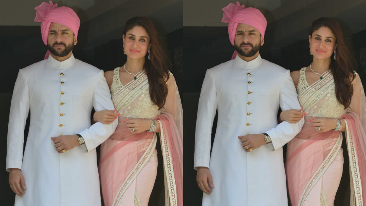 Kareena Kapoor in pastel saree at Soha Ali Khan's wedding 