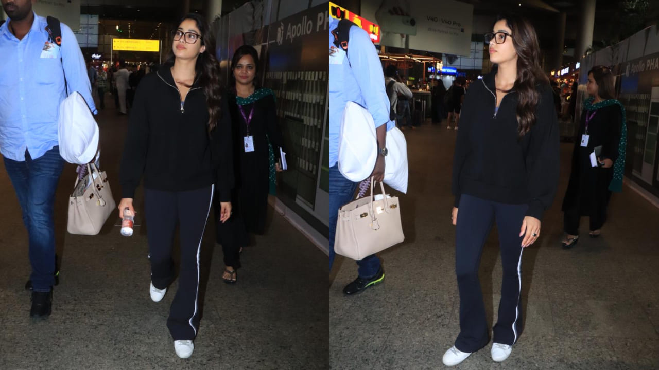 Janhvi Kapoor at airport in black track pants 