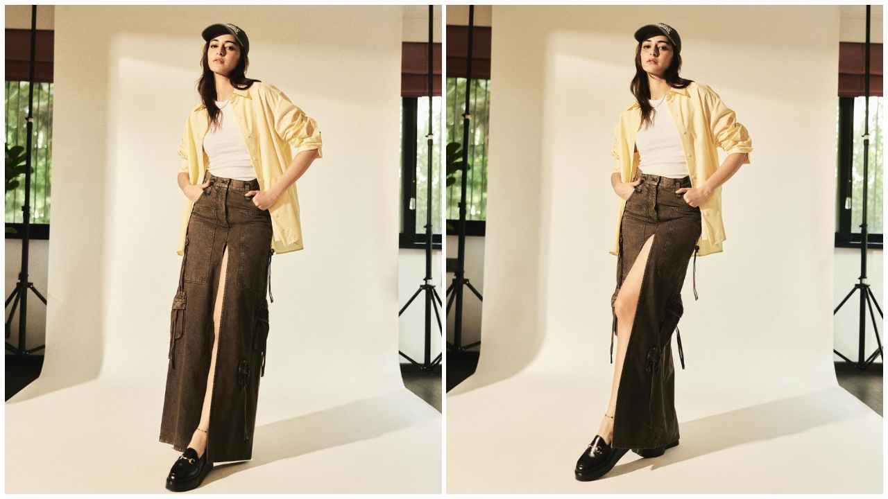 Ananya Panday slays the effortless way in Gen-Z style with yellow oversized shirt and denim cargo skirt (PC: Ananya Panday Instagram)