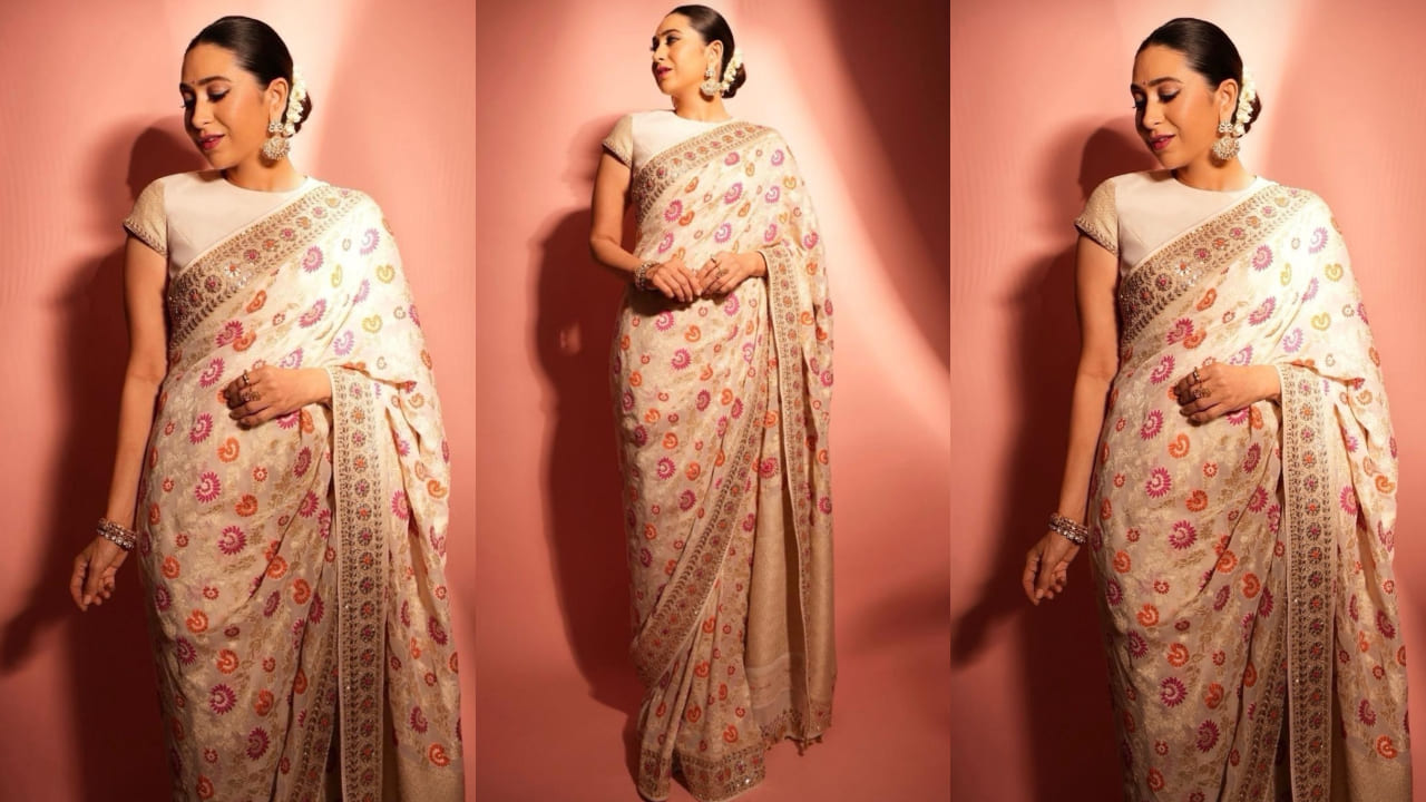 Karisma Kapoor in cream hued florals saree