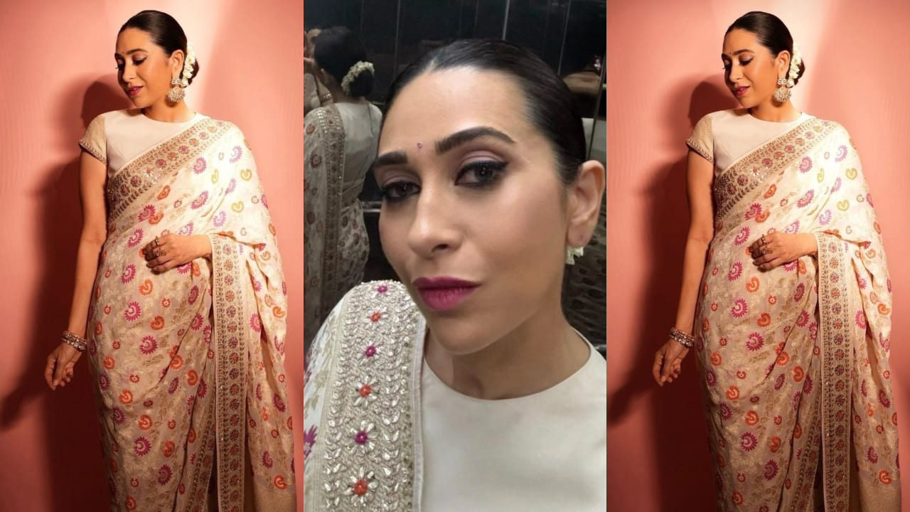 Karisma Kapoor in cream hued florals saree