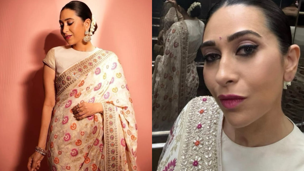 Karisma Kapoor in cream hued floral saree