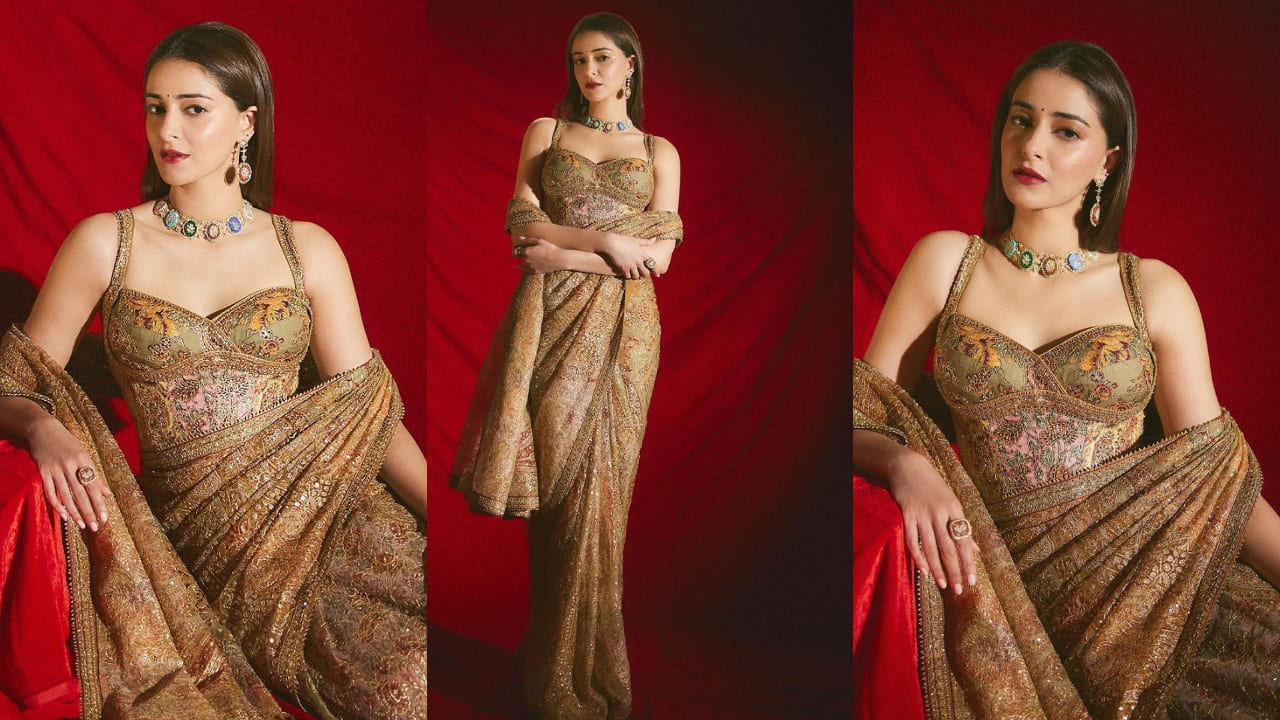 Ananya Panday in golden saree