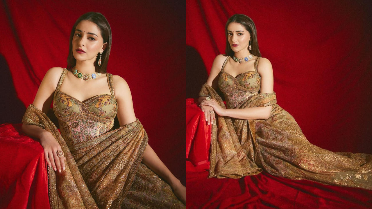 Ananya Panday in golden saree