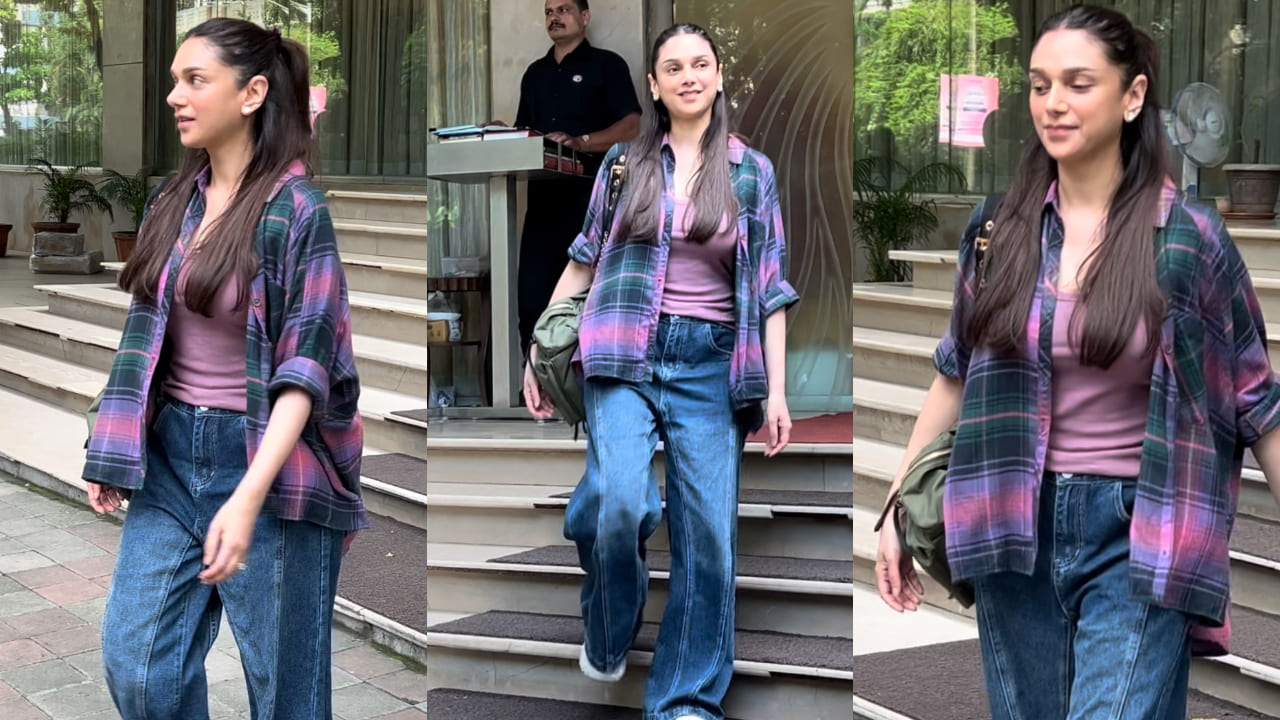 Aditi Rao Hydari in denim jeans and flannel shirt