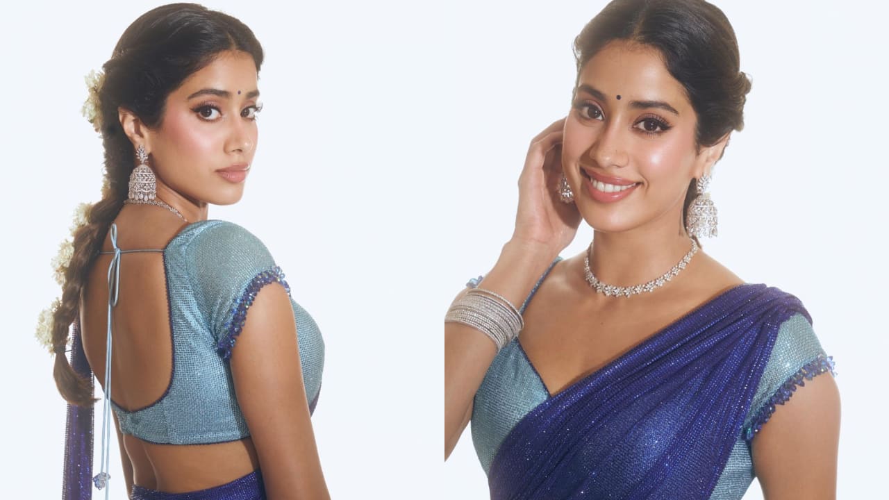 Janhvi Kapoor in blue half saree 