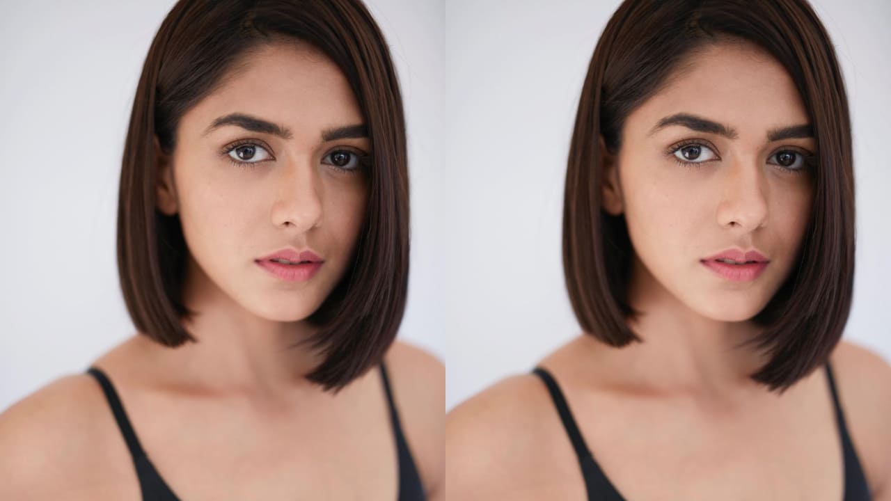 Mrunal Thakur in long bob hair cut 