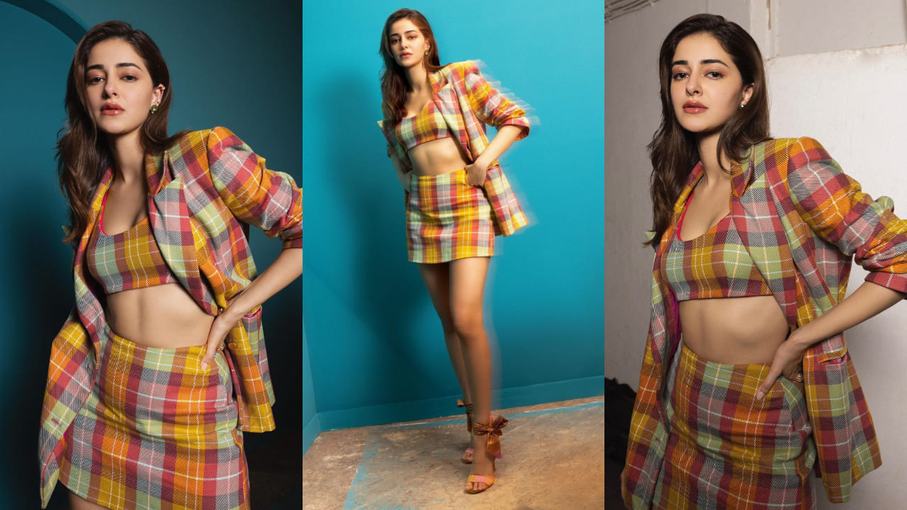 Ananya Panday in checked blazer and skirt 