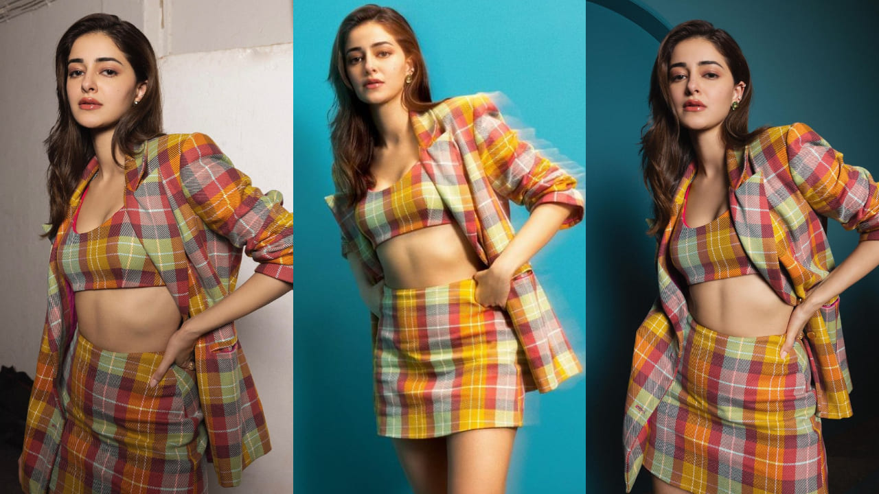 Ananya Panday in checked blazer and skirt 