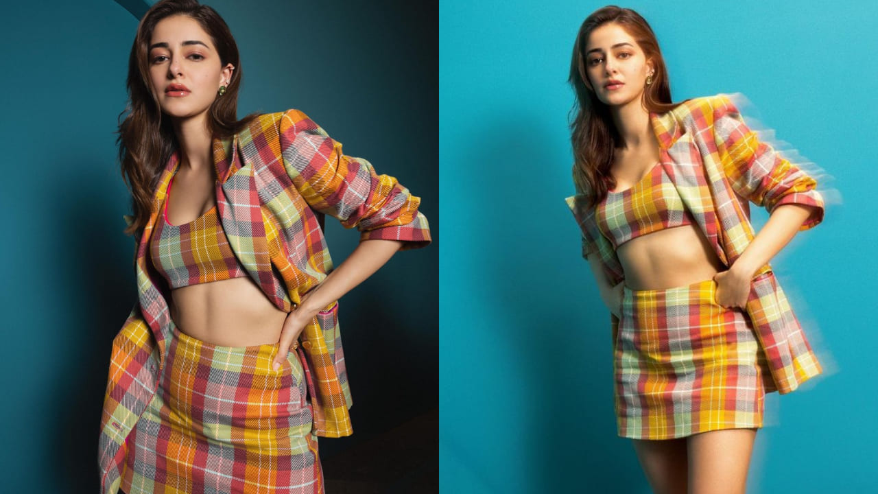 Ananya Panday in checked blazer and skirt 