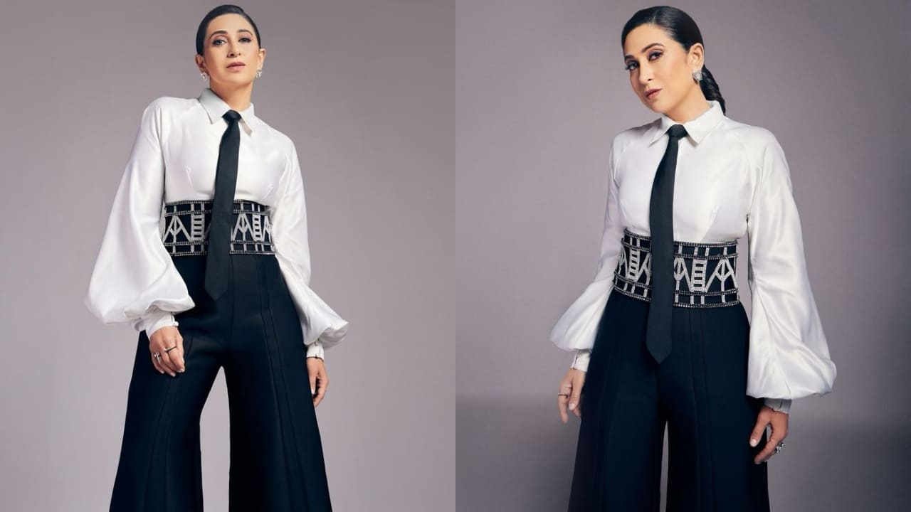 Karisma Kapoor in black and white outfit 