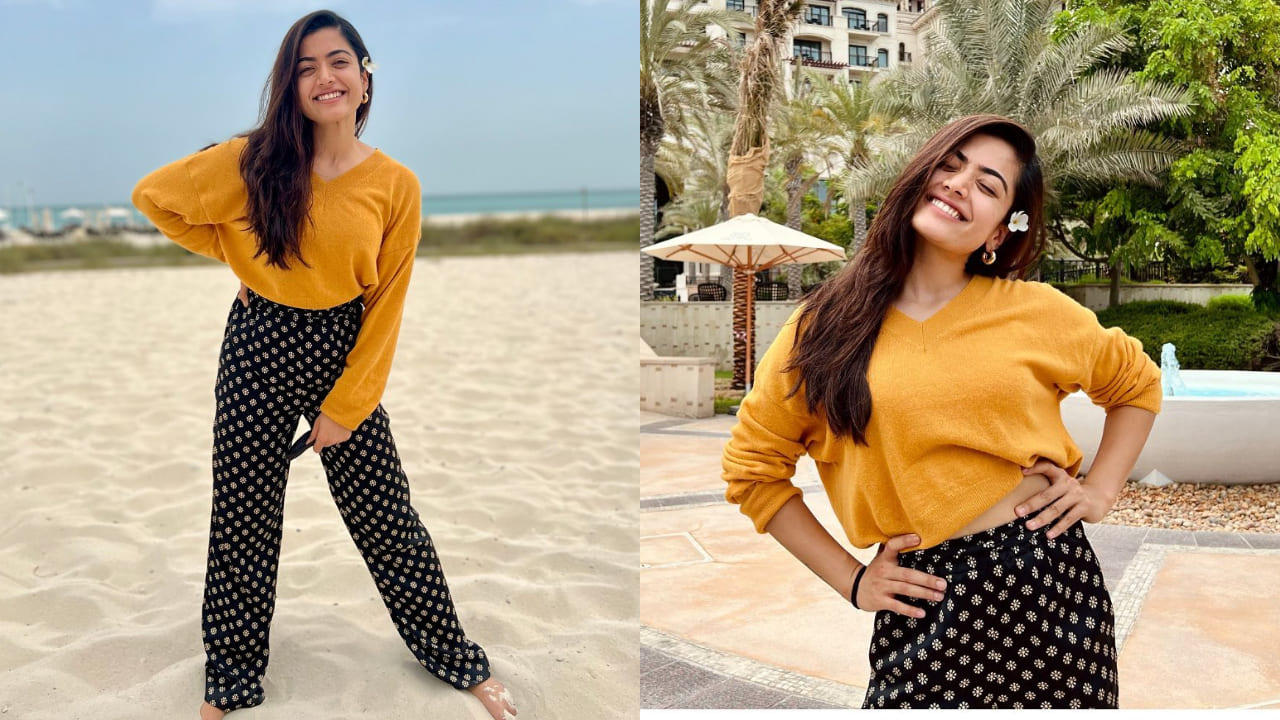 Rashmika Mandanna in mustard top 