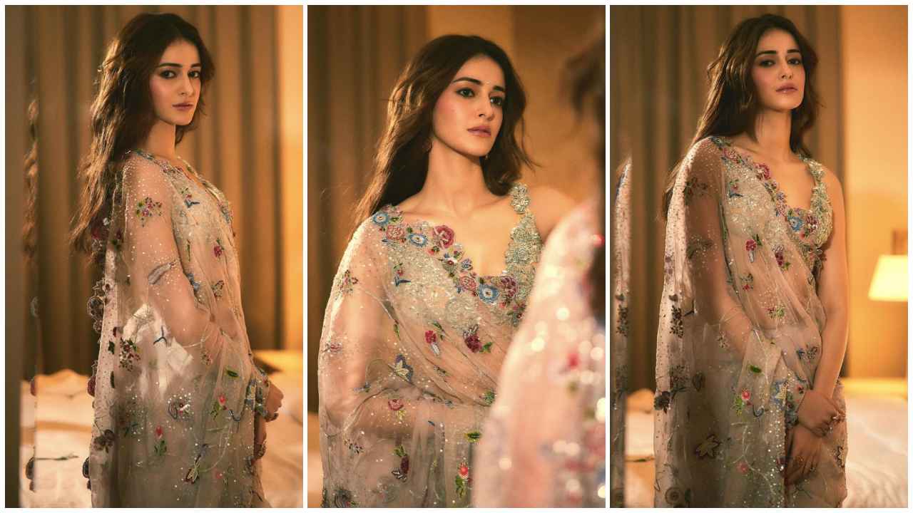 Ananya Panday’s versatile floral-embellished sheer saree is made for nature-loving fashion queens (PC: Ananya Panday Instagram)