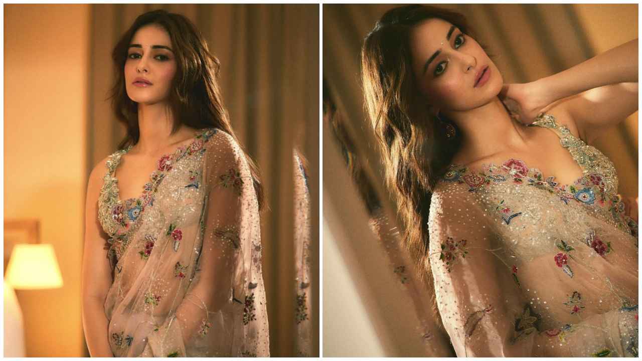 Ananya Panday’s versatile floral-embellished sheer saree is made for nature-loving fashion queens (PC: Ananya Panday Instagram)