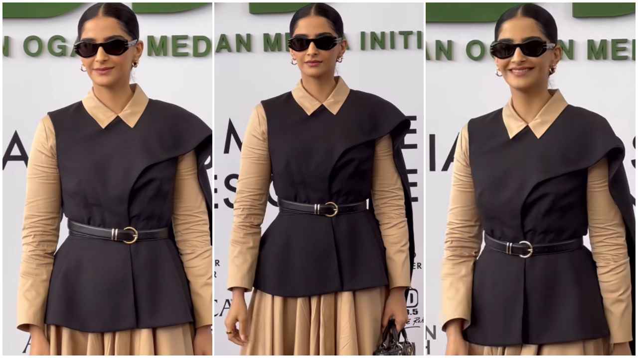 Sonam Kapoor Ahuja gives power dressing a modern twist in stylish vest with blouse and skirt look (PC: Varinder Chawla)