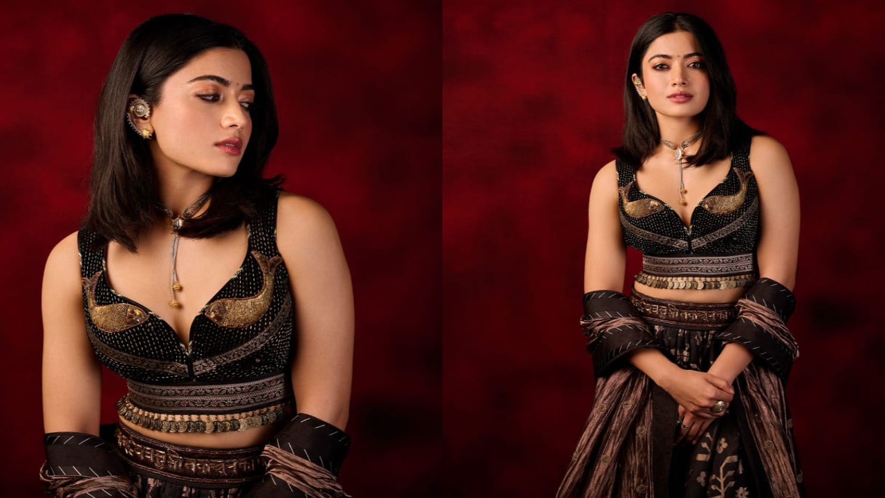 Rashmika Mandanna in black and golden lehenga