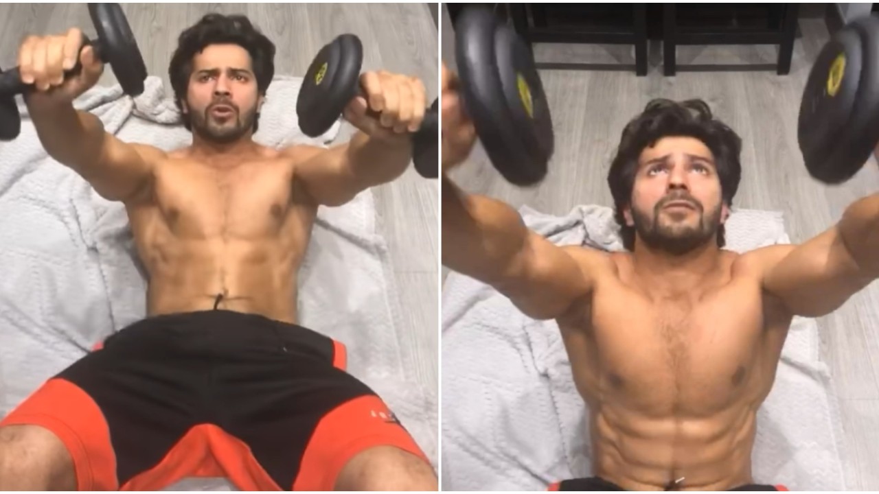 Varun Dhawan goes shirtless for workout session and leaves our jaws dropped as he flaunts his six-pack abs; SSKTK co-star Maniesh Paul reacts