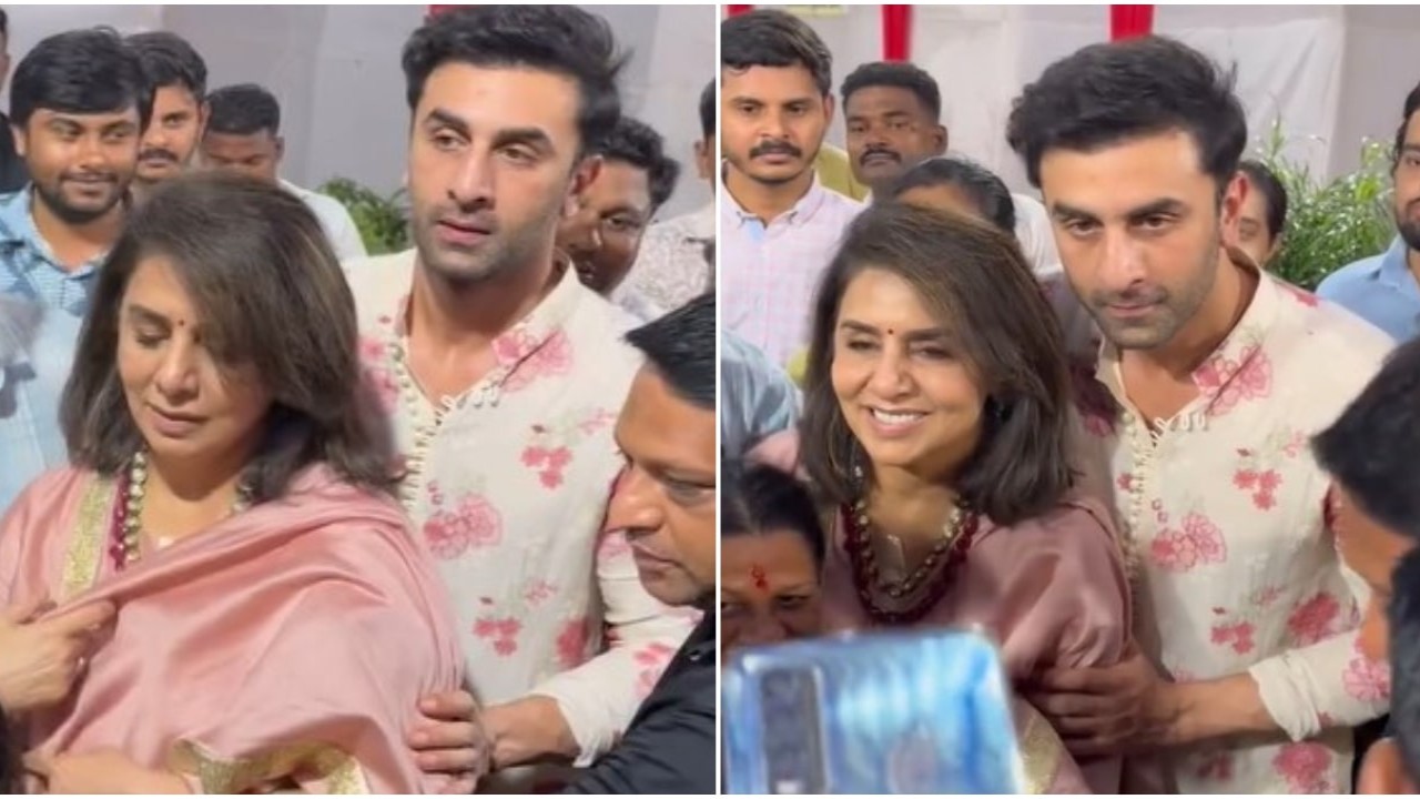 Ranbir Kapoor turns protective son as he helps mom Neetu Kapoor navigate through crowd post Ganpati Visarjan; WATCH