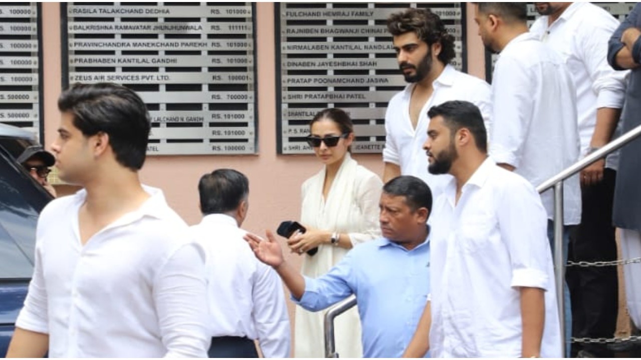 Arjun Kapoor stands like pillar for Malaika Arora as he escorts her and son Arhaan Khan to their car at her father Anil Mehta’s funeral