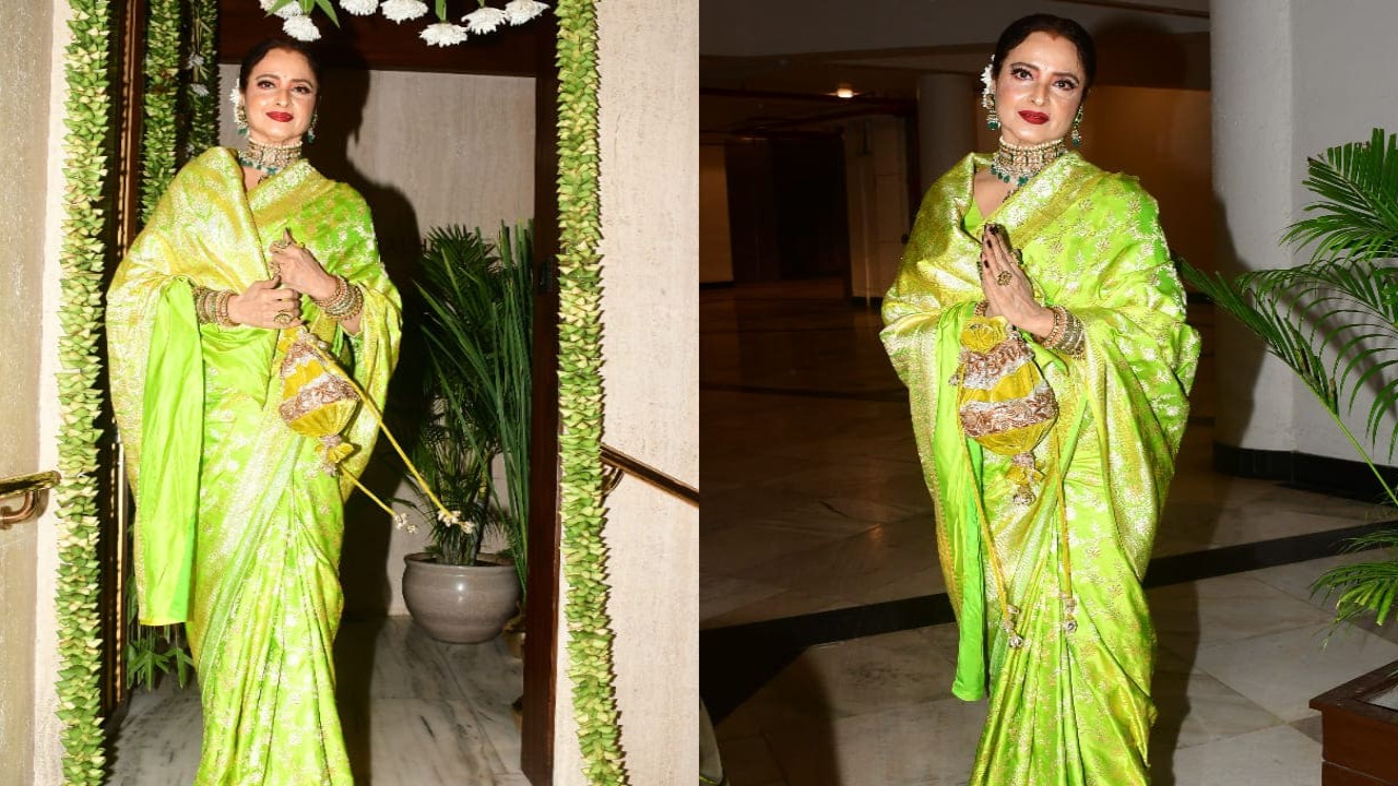 Rekha in green and gold kanjeevaram saree