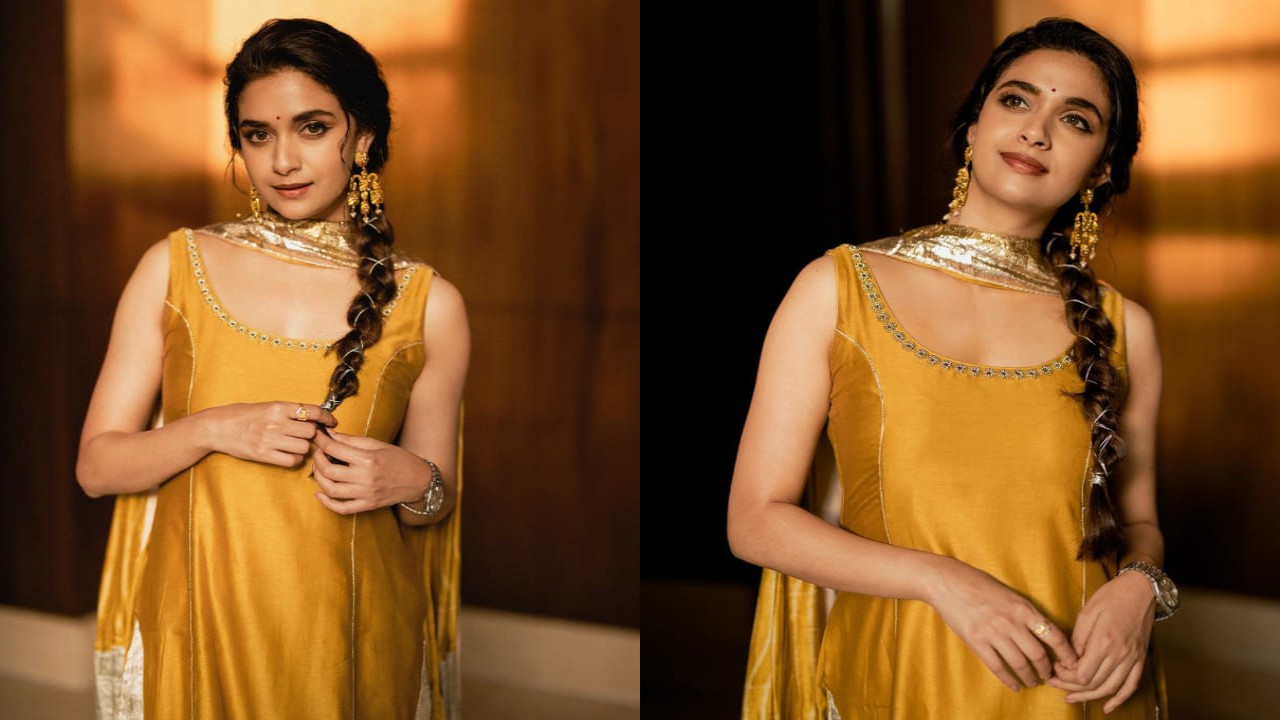 Keerthy Suresh in yellow kurta and churidar set 