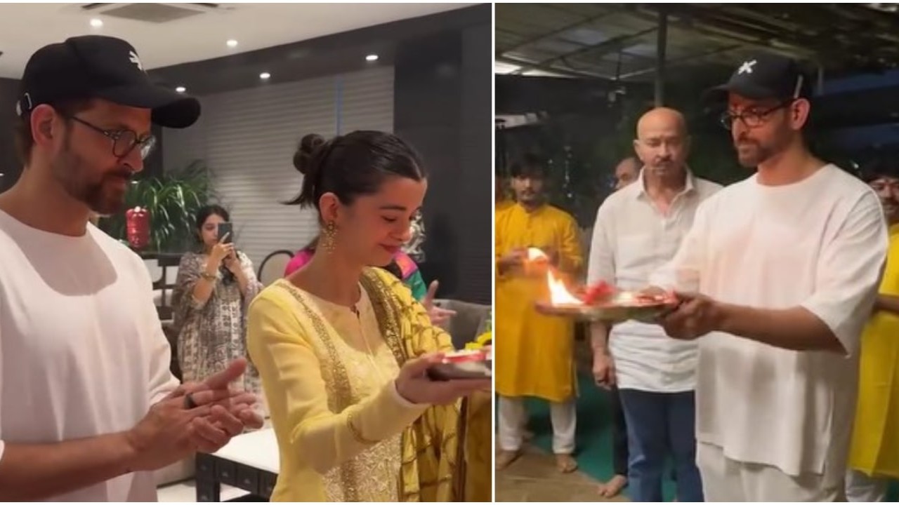 Lovebirds Hrithik Roshan and Saba Azad seek divine blessings as they perform Ganpati Visarjan Aarti together with family; WATCH