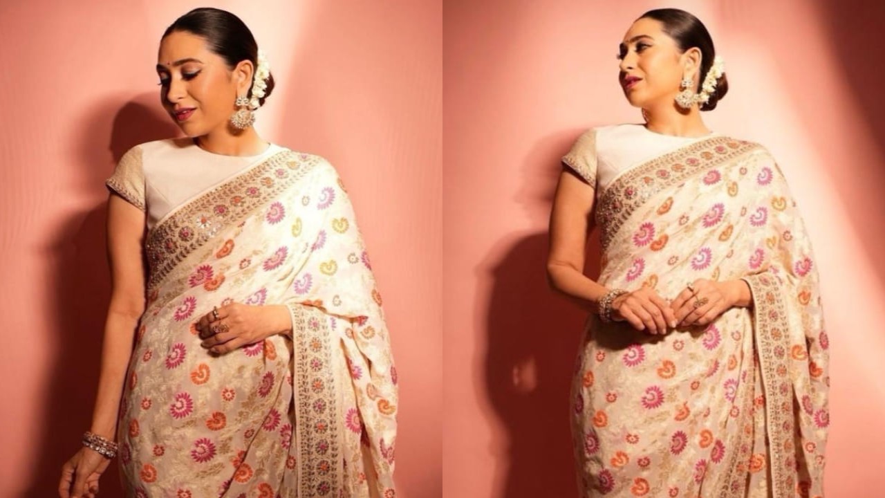 Karisma Kapoor in cream hued florals saree