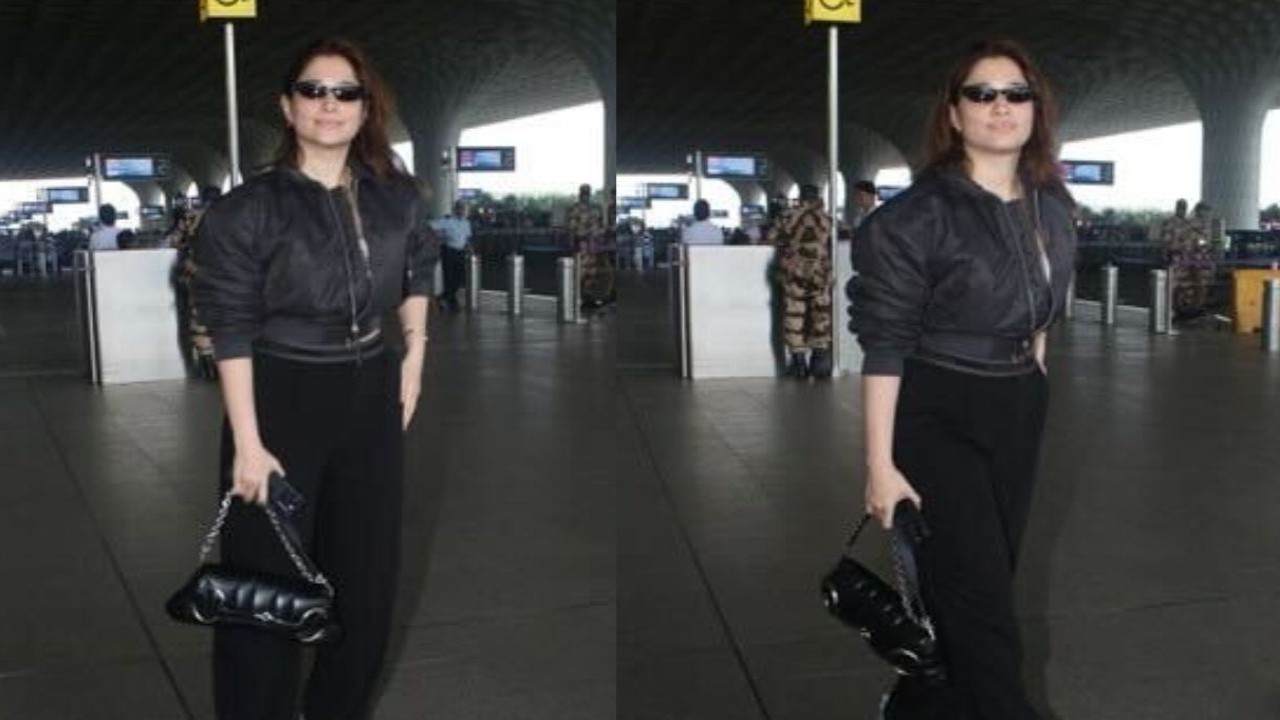 Tamannaah Bhatia styles her airport OOTD with biker jacket and ₹3,01,396 Gucci bag (PC: Viral Bhayani)