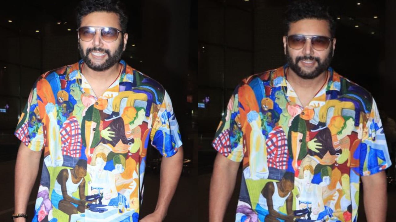 PHOTOS: Jayam Ravi turns heads at Mumbai airport with his unique and vibrant blue abstract art shirt