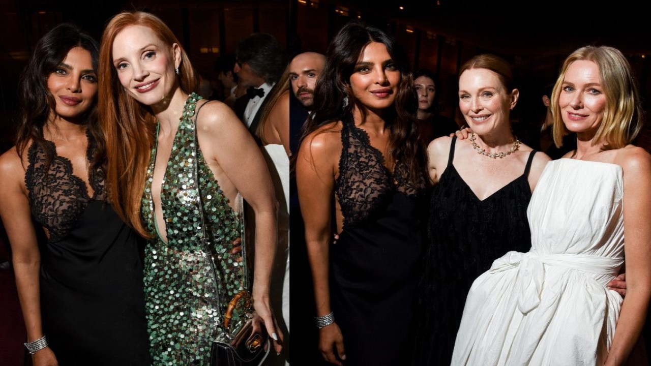 PICS: Priyanka Chopra turns heads in sleek black dress at an event in New York; poses with Jessica Chastain, Julianne Moore, and Naomi Watts