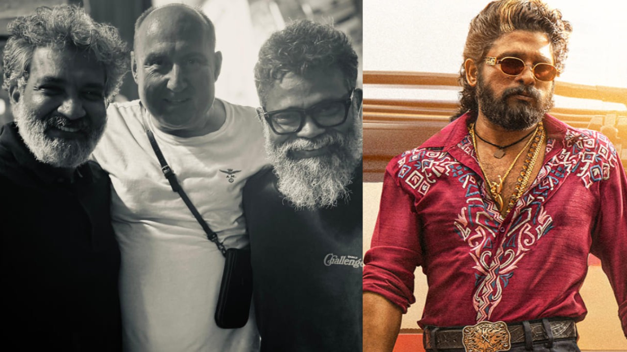 SS Rajamouli visits sets of Allu Arjun starrer Pushpa 2: The Rule; poses for an 'ICONIC' photo with director Sukumar