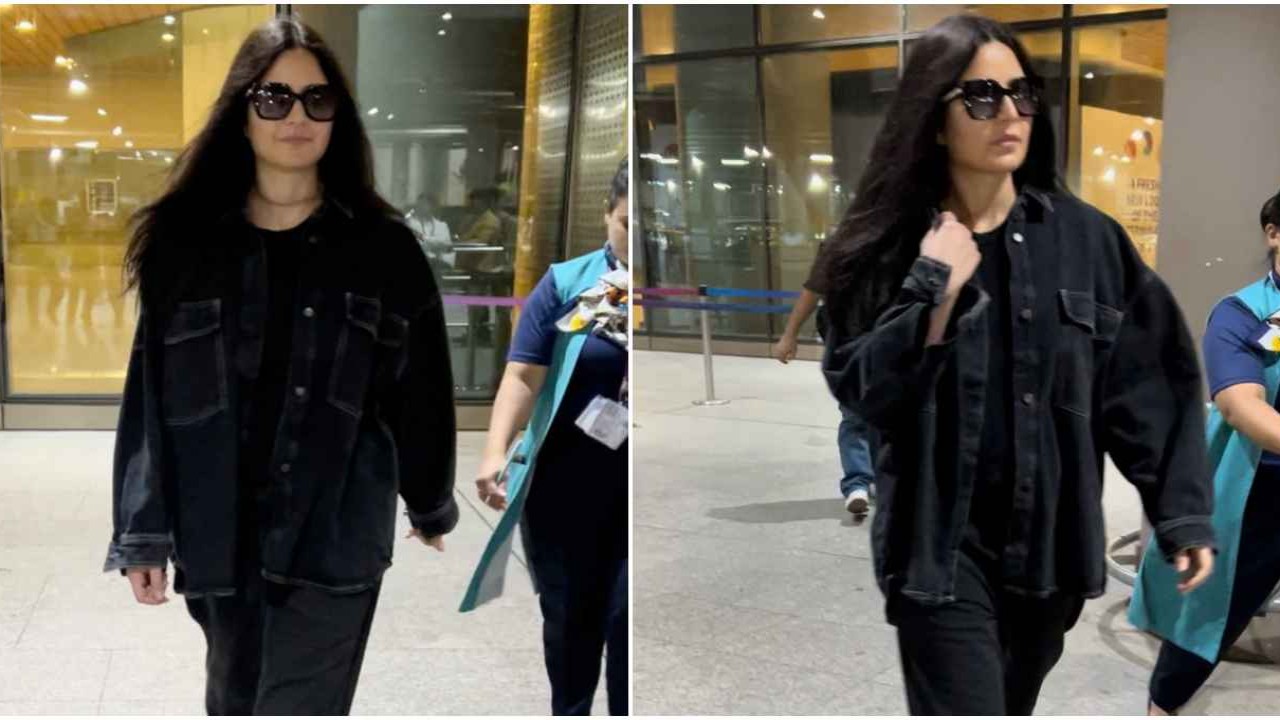 Katrina Kaif,  Casual Wear, Airport, denim oversized jacket, denim jeans, denim-on-denim, all-black, bollywood, sirport, Style. Fashion