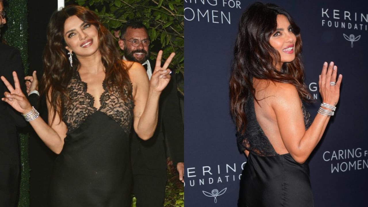 Priyanka Chopra in black YSL slip dress 