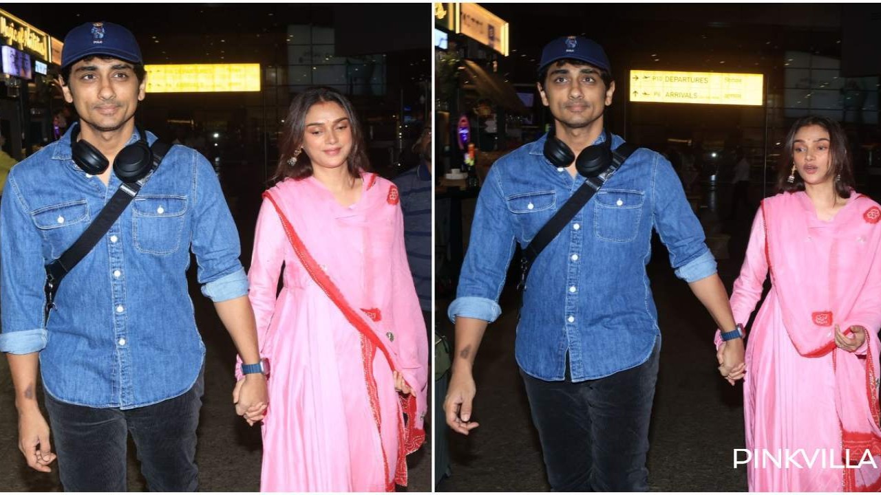 WATCH: Lovebirds Aditi Rao Hydari and Siddharth arrive hand-in-hand at airport as they make their first public appearance post wedding