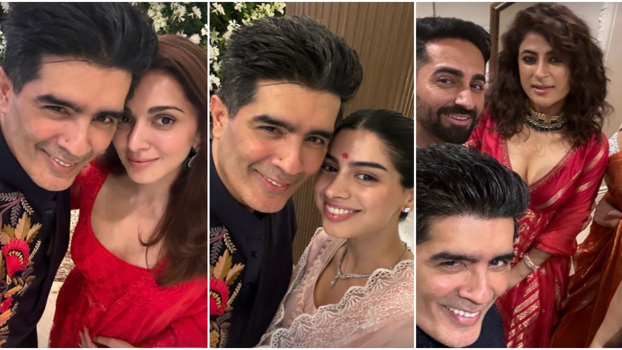 Kiara Advani, Khushi Kapoor, Kajol, Ayushmann and more pose with Manish Malhotra during Ganesh Chaturthi celebration; see INSIDE PICS