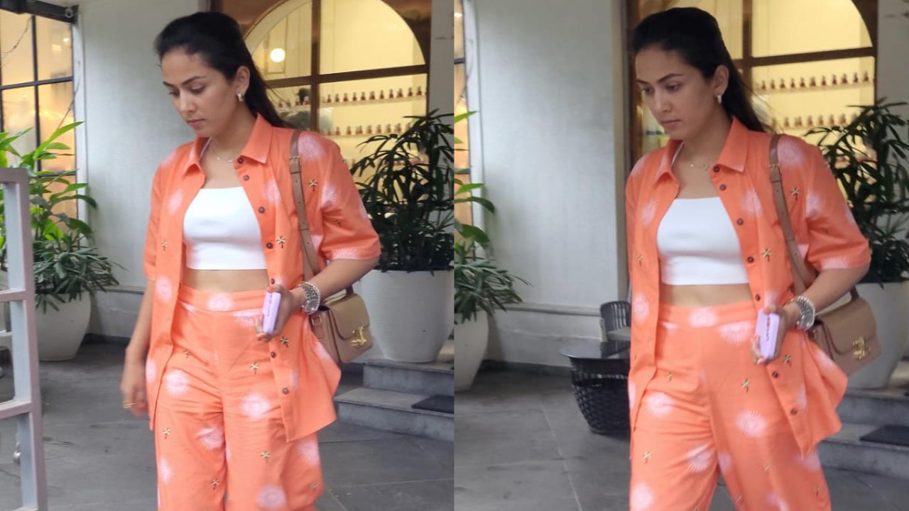 Mira Rajput in orange co-ord set and celine bag 