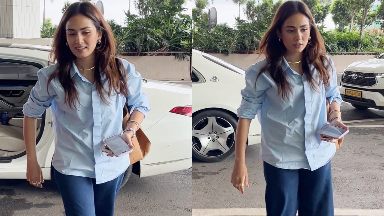 Mira Kapoor spotted at the airport in oxford shirt and denim pants