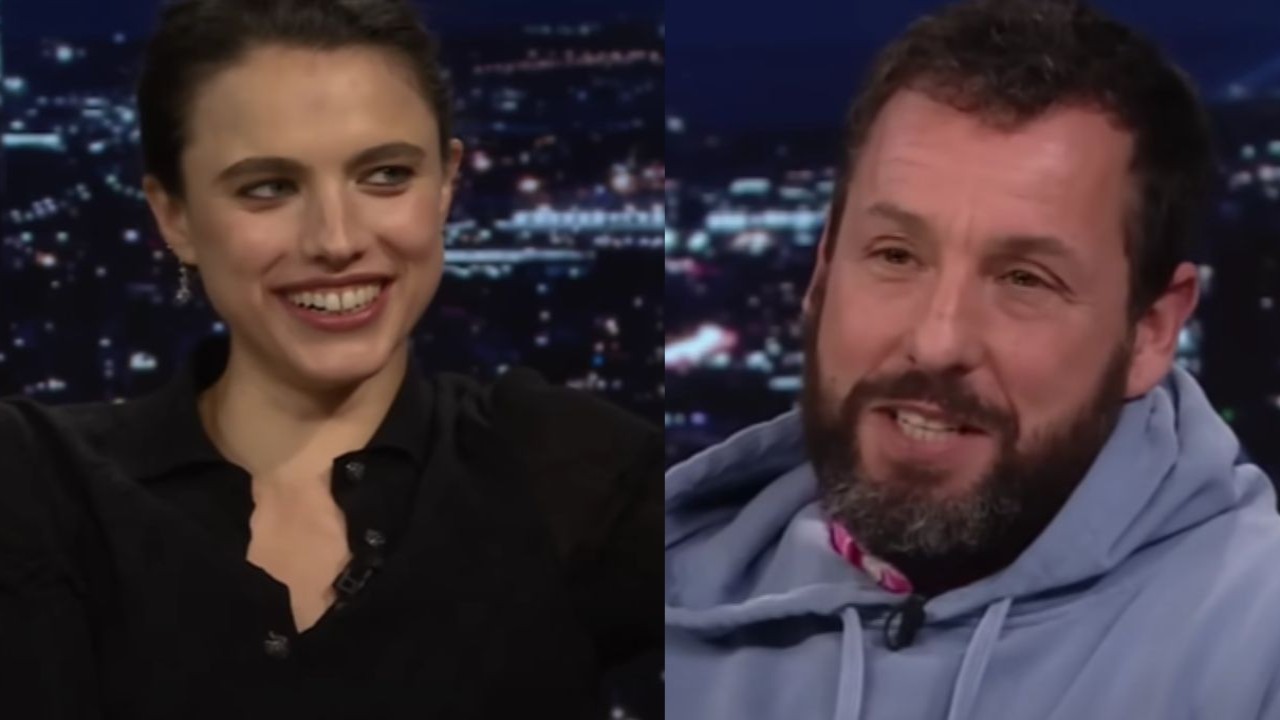 Margaret Qualley and Adam Sandl(Images via YouTube/The Tonight Show Starring Jimmy Fallon)